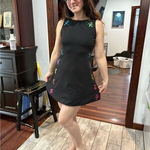 Grateful Dead dancing bears-Chic Black Mini Dress with Multicolor Embroidery